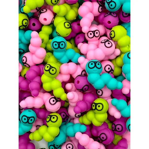 Bookworm 3D Silicone Focal Beads | School Beads | Worm Beads | 3D Beads