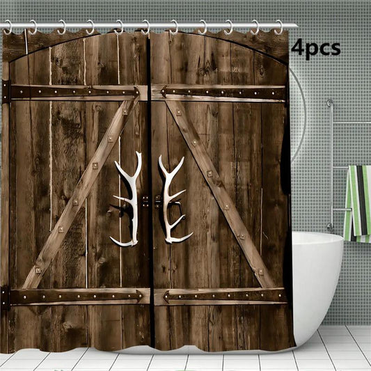 Bathroom Decorations, 1 Count Wood Grain Pattern Shower Curtain Or 4 Counts/set Shower Curtain & Toilet Mat & Floor Mat Set, Bathroom Supplies for Home Decor