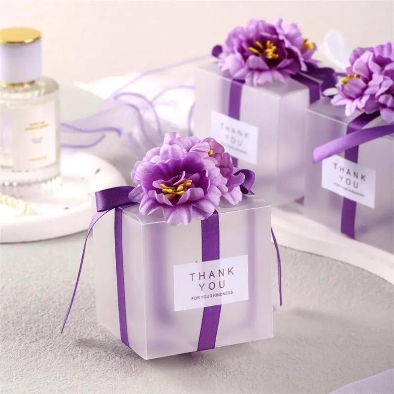 Thank you Candy Box, 5pcs Artificial Flower Decor Wedding Favor Box, Gift Wrapping Box for Wedding Party, Unique Gift, Spring Party DIY Packaging Supplies