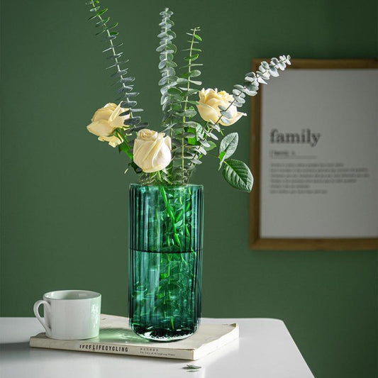 Clear Cylinder Design Glass Vase without Flower, Aesthetic Flower Arrangement Vase, Cozy Corner Vertical Grain Flower Vase for Home Office Decor