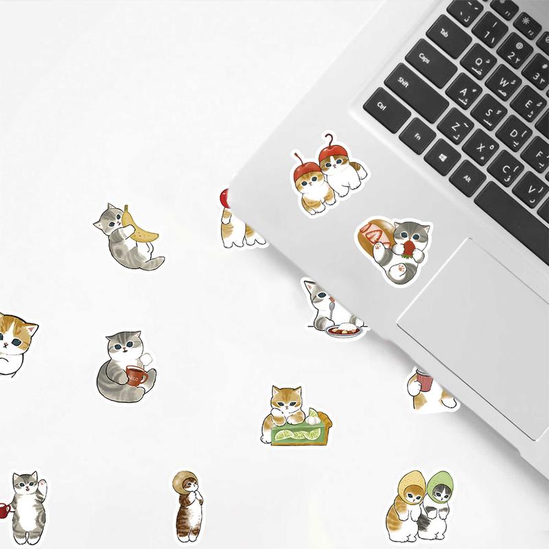 Cartoon Cat Pattern Sticker, 100pcs/set Waterproof Self Adhesive Decor Paper, Decor Sticker for Gift Greeting Card Waterbottle Laptop Phone