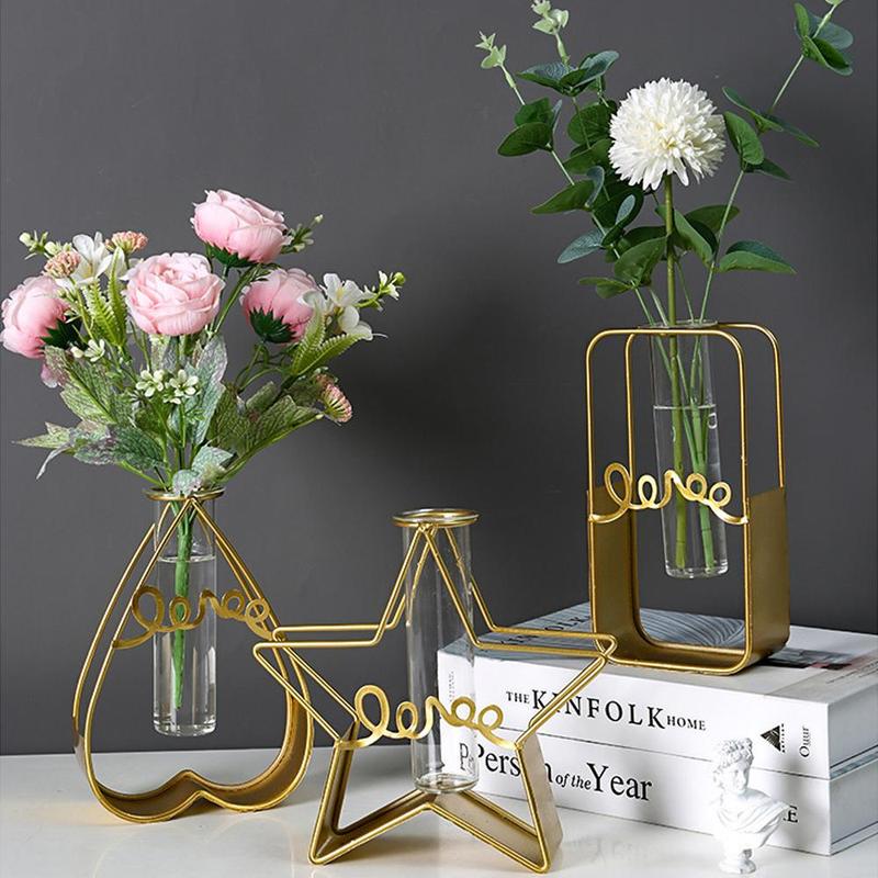 Metal Vase without Flower, Nordic Style Decorative Vase, Tube Glass Hydroponics Container, Home Decorations, Office Desk Ornaments