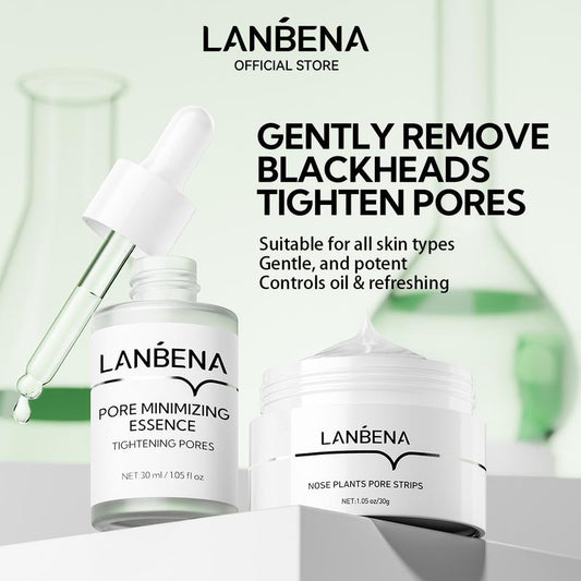 LANBENA Blackhead Nasal Mask 30g + Pore Shrinking Essence 30ml with 60 pcs of paper, Nose Plants Pore Strips Deep Cleansing