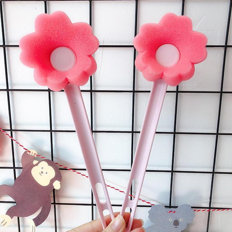 1 Piece Flower Design Sponge Brush, Long Handle Bottle Cleaning Brush, Household Cleaning Tool