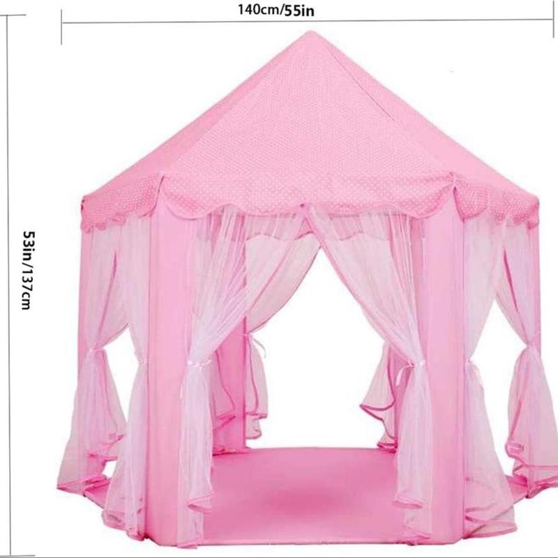 Hexagonal Play Tent, Portable Princess Castle Tent with Curtain, Large Theatre Tent for Indoor & Outdoor, Interactive Game Props