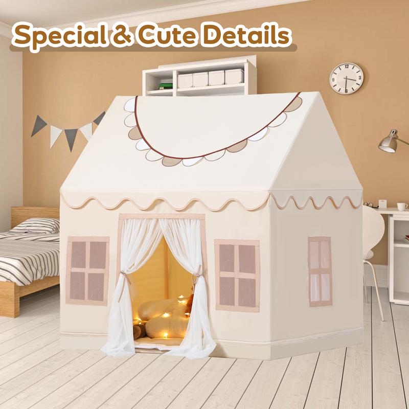 Play Tent with Mat, Star Lights, and Banners - Perfect Indoor Playhouse, Ideal Gift!