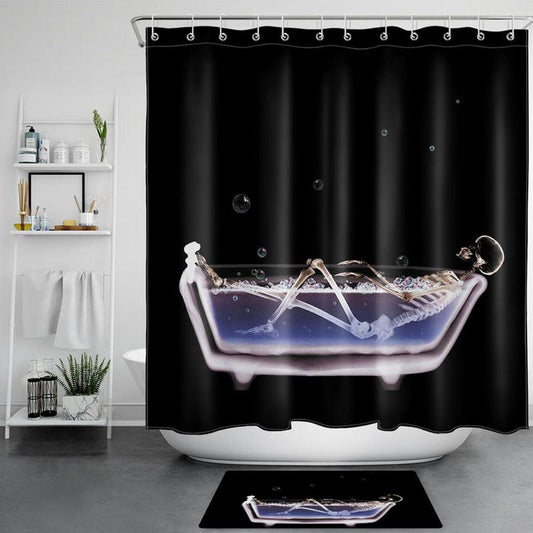 Skeleton Pattern Shower Curtain, 1 Count Waterproof Decorative Shower Curtain with 12pcs Hooks, Home Supplies for Bathroom Room Divider Hotel Salon Dormitory