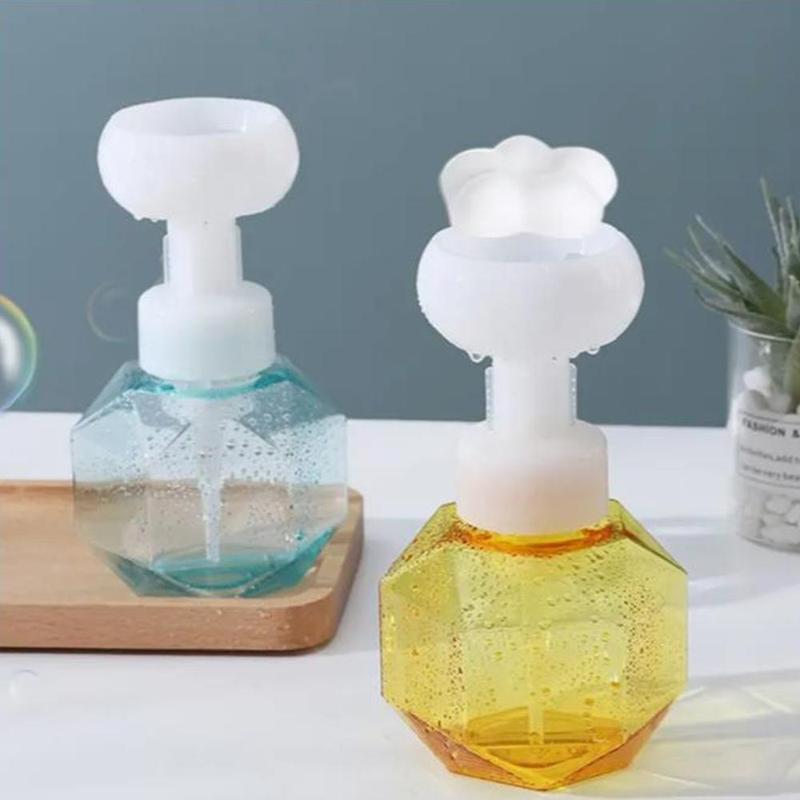 300ml Flower Shaped Soap Liquid Dispenser, 1 Count Press Type Clear Dispensing Foam Bottle, Portable Shampoo Shower Gel Subpackage Container For Home Bathroom And Travel