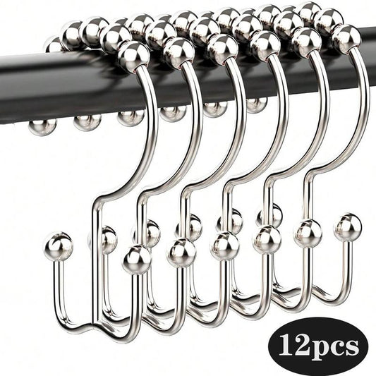 Stainless Steel Shower Curtain Hook, 12pcs Anti-rust Shower Curtain Hook, Bathroom Supplies