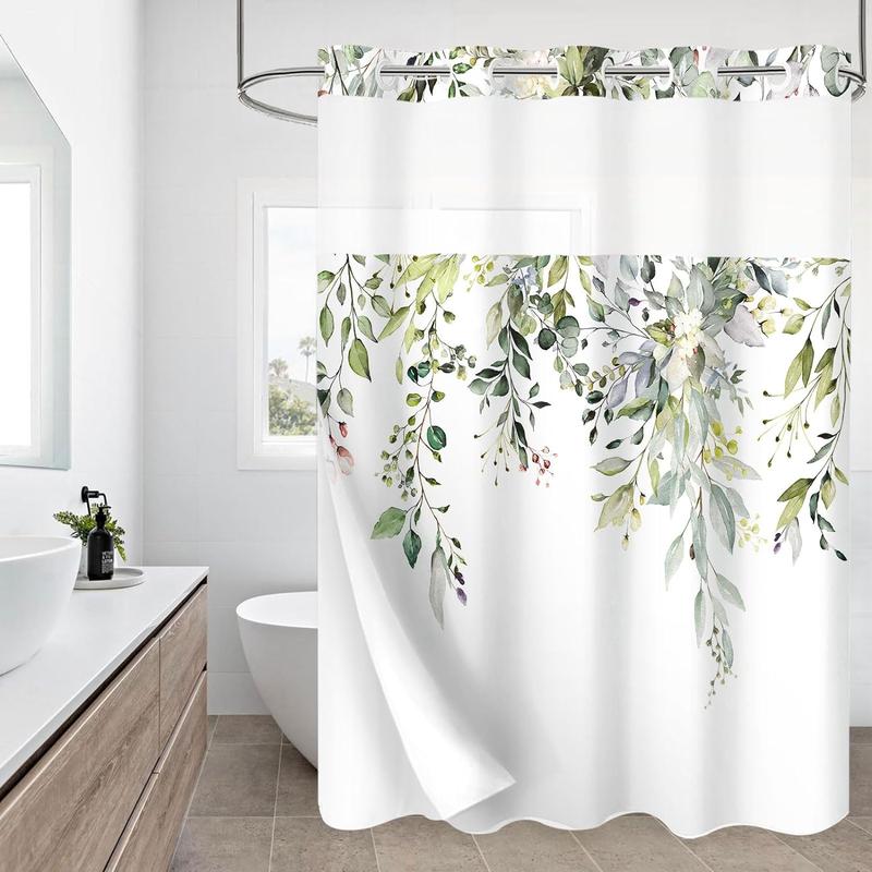 Floral Print Shower Curtain, Flower Pattern Waterproof Shower Curtain with Hooks, Summer Farmhouse Bathroom Accessories, Bathroom Supplies for Home Use