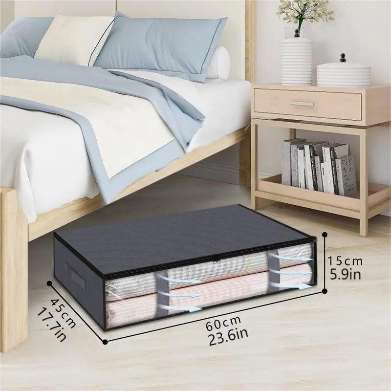 Under Bed Storage Bag, 1 Count Foldable Large Capacity Clothes Bedding Quilt Storage Box with Handle & Zipper, Home Organizer for Bedroom Living Room Dormitory Hotel Salon