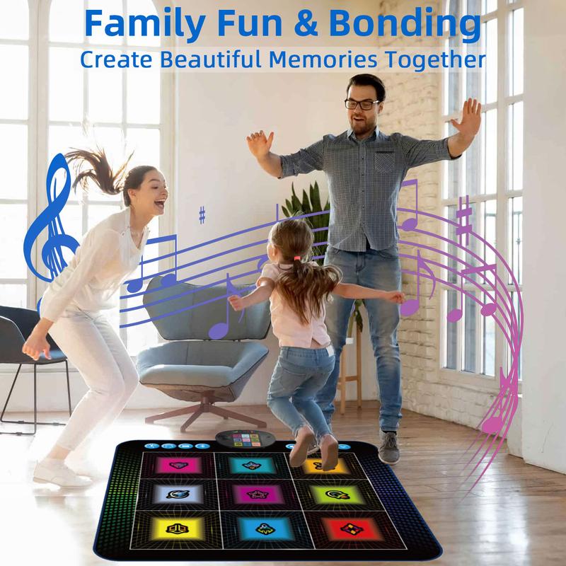 SUNLIN Light Up Dance Mat, Toy Gift for Girls Boys 3-12, Wireless Dance Pad w/ 9 Light-Up Buttons & Bluetooth, Music Pad w/ 4 Game Modes, Volume Control, Birthday Gifts for 3 4 5 6 7 8 Years Old Kids