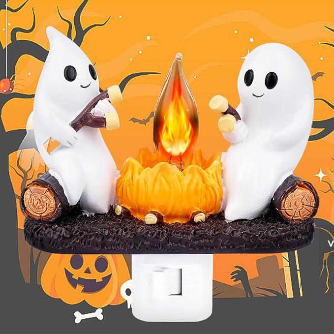 [Free Shipping to All-CD]2024 Ghost Campfire Flickering Night Light,3D Spooky Fire Marshmallow Night Light,LED Faux Campfire Lamp Plug into Wall,Funny Halloween Gifts,Halloween Nightlight Indoor Decoration,Girl-only Room Decorations,Gift for Your Daughter