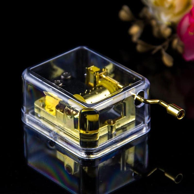 Over The Rainbow Music Box, Clear Gold Hand Crank Musical Box for Mom/Dad/Daughter/Son - Unique Best Gifts for Birthday Christmas Wedding Mother's Day