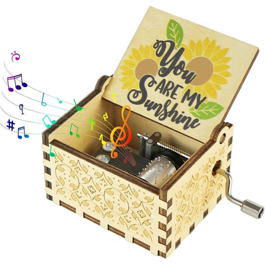 You Are My Sunshine Music Boxes, Wooden Engraved Vintage Hand Crank Colorful Musical Box Gifts for Christmas, Anniversary, Wedding, Birthday, Thanksgiving Day