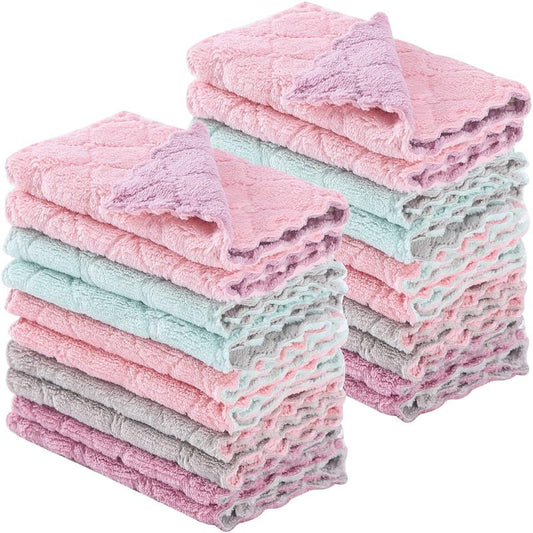 20 Pack Kitchen Dish Cloths Dish Towels,Super Absorbent Coral Fleece Cloth,Premium Dishcloths,Nonstick Oil Washable Fast Drying Dish Rags,forTable Chair Dish Glass