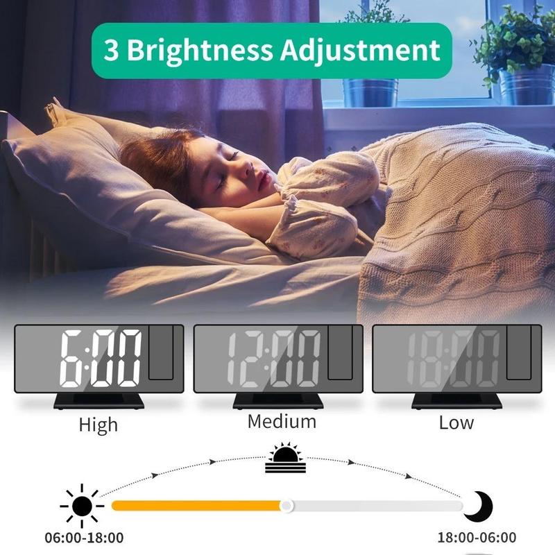 180¡ã Arm Projection Alarm Clock, USB Plug-in Digital Alarm Clock, Snooze Table Clock, 12/24H Projector LED Clock, Home Decor