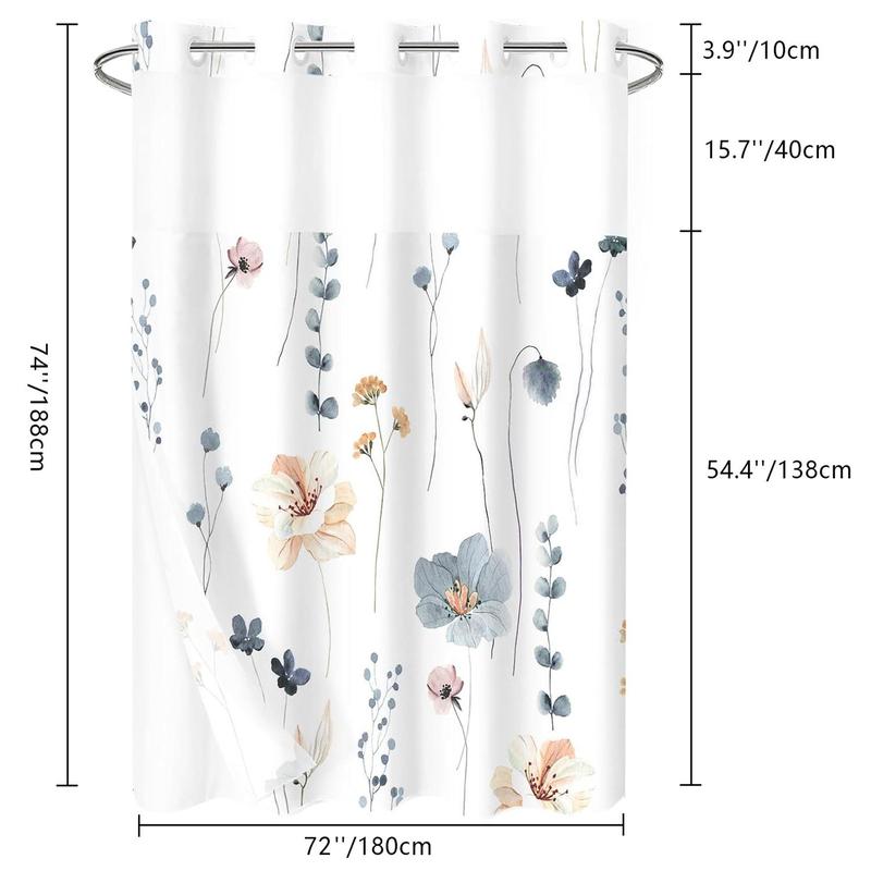 Floral Print Shower Curtain, Flower Pattern Waterproof Shower Curtain with Hooks, Summer Farmhouse Bathroom Accessories, Bathroom Supplies for Home Use