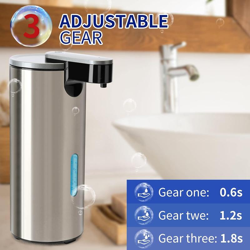 Stainless Steel Automatic Soap Dispenser, Summer Battery Operated Electric Touchless Liquid Soap Dispenser with 3 Adjustable Volume Control [without Battery], Kitchen Gadgets, Fall Decor