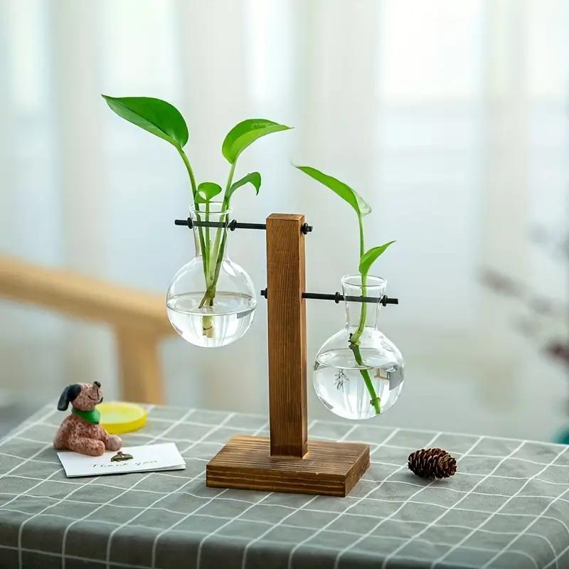 Glass Vase with Wooden Stand, 1 Count Creative Spring Home Decor Hydroponic Vase, Flower Arrangement Container, Desk Decoration, Home Decor Supplies