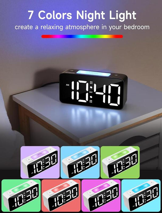 Super Loud Alarm Clock for Heavy Sleepers Adults,Digital Clock with 7 Color NightLight,Adjustable Volume,Dimmer,USB Charger,Small Clocks for Bedrooms