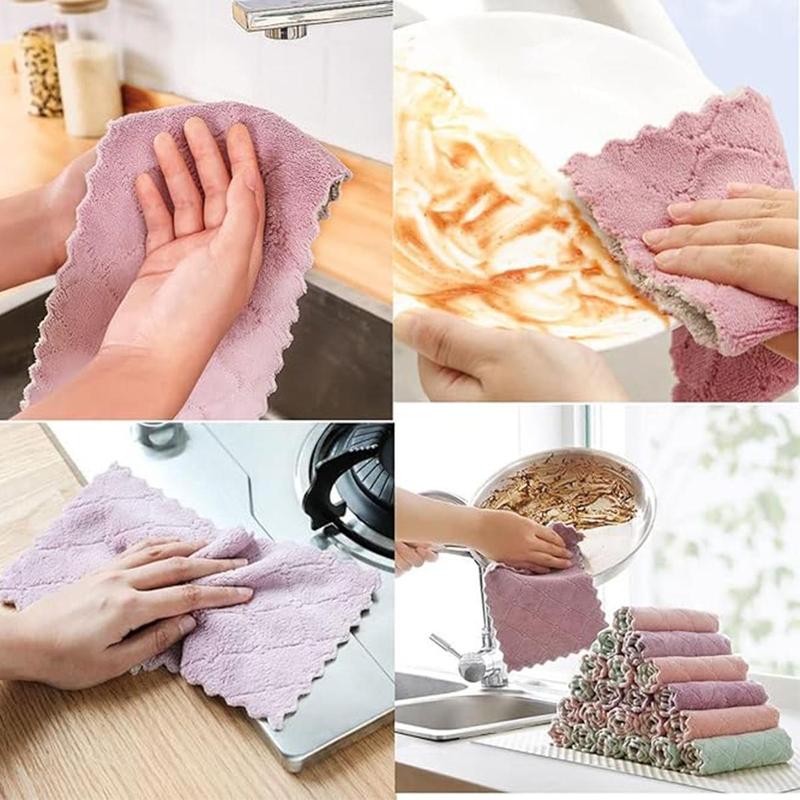 10pcs Coral Fleece Dishtowels, Premium Super Absorbent Kitchen Towels, Nonstick Oil Fast Drying Washcloths