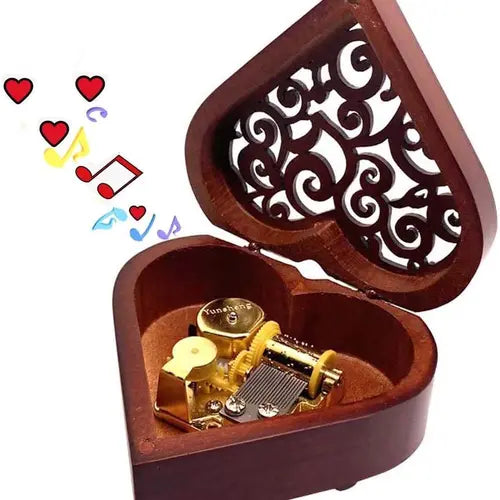 You are My Sunshine Music Box, Heart Shaped Vintage Hollow Out Wood Mechanism Wind Up Musical Box Gifts for Birthday Christmas Wedding Valentine's Day