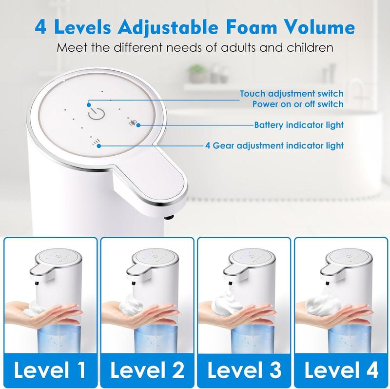 Automatic soap Dispenser touchless Kitchen Dish Automatic Liquid Soap Dispenser 4 Adjustable Soap Dispensing Levels Wall Mount for Bathroom Kitchen School Hotel, Liquid Hand Soap Dispenser Installation Rechargeable Waterproof