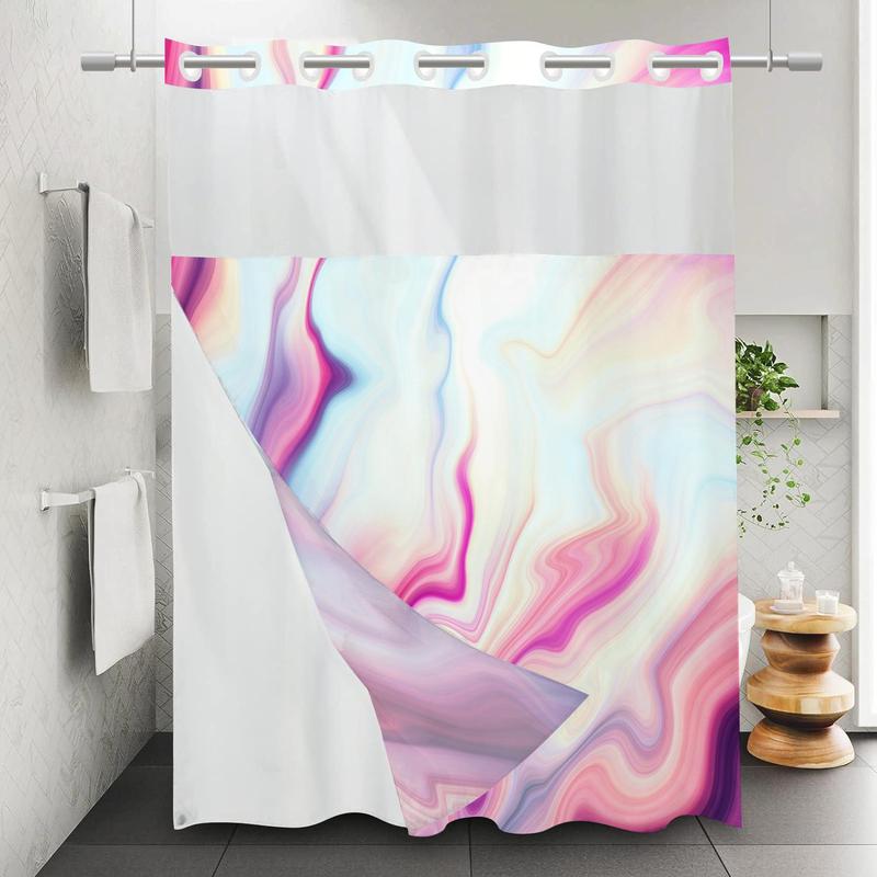 Marble Pattern Shower Curtain, Waterproof Hook Free Design Shower Curtain, Bathroom Supplies for Home Decor, Room Decor, Fall Decor, Bathroom Gadgets 2024, Bathroom Accessories