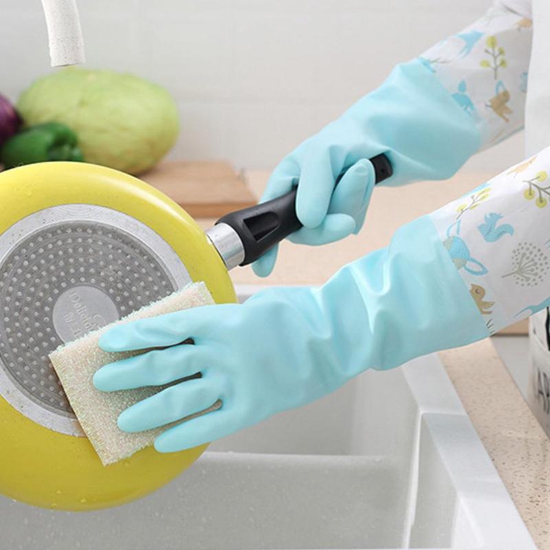 1 Pair Waterproof Household Cleaning Glove, Cartoon Animal Pattern Reusable Glove, Kitchen Cleaning Long Glove For Home Use