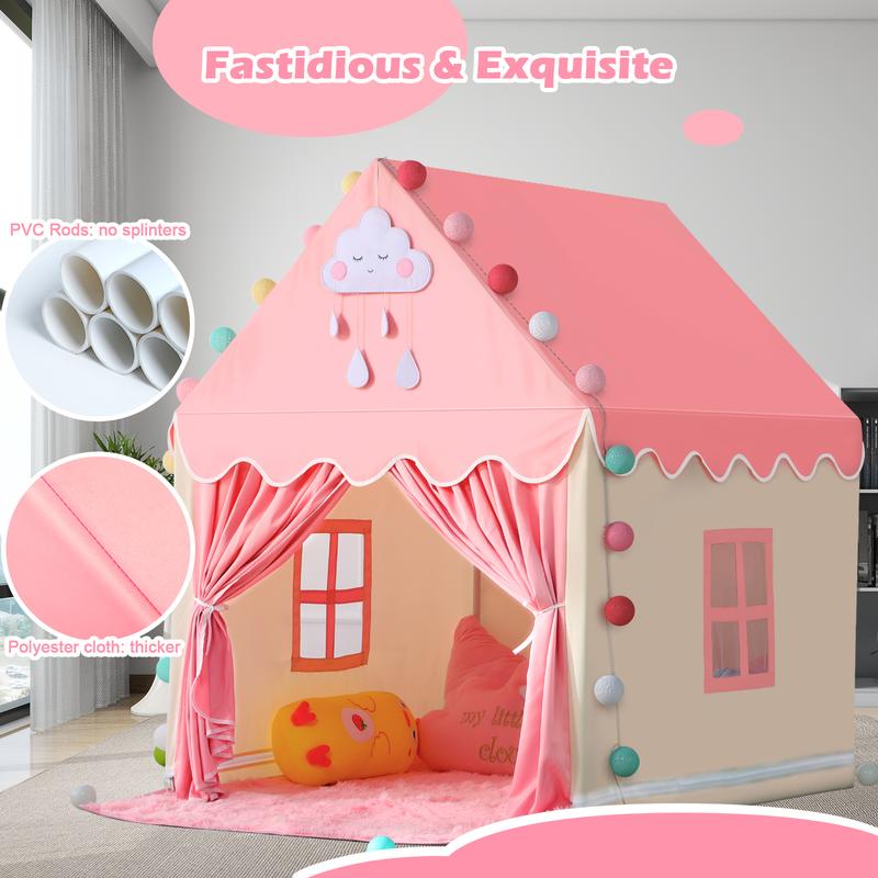 Large Pink Playhouse Tent for Kids - Fairy Princess Castle Tent for Indoor & Outdoor Fun, Perfect Gift for Girls, Easy to Set Up & Portable