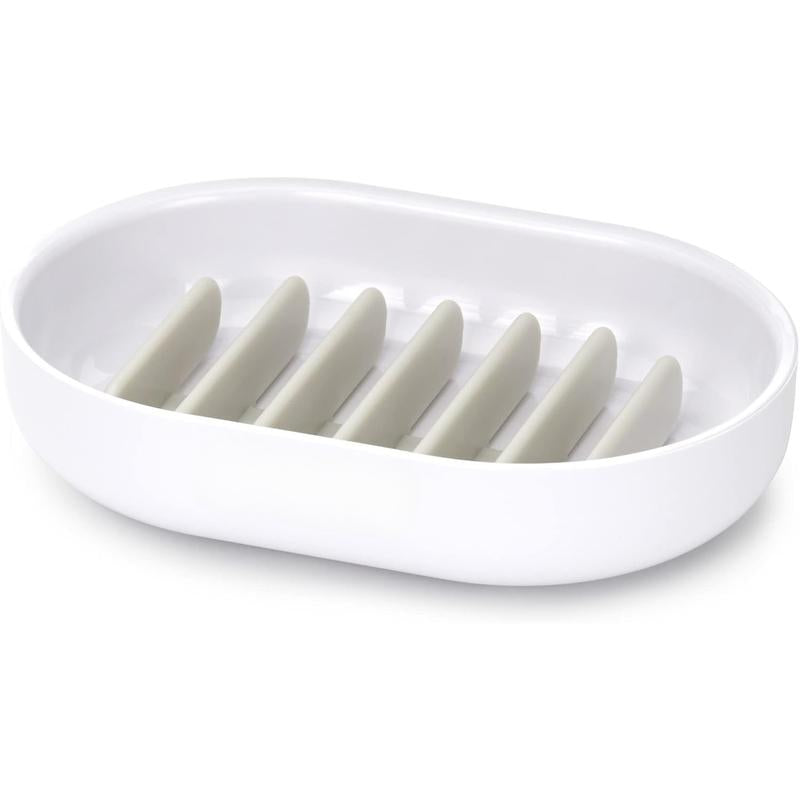 Quick-drain Soap Dish Holder for Bathroom & Kitchen, White, One Size