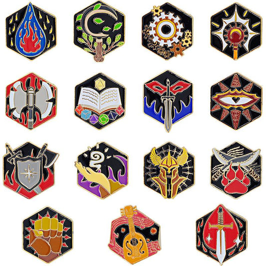 DND 5E Character Class + DM Hard Enamel Pins Set of 15 PCS Tabletop RPG Badges - Nerd Gift or Collection for Dungeons and Dragons, Dungeon Master and D&D Player