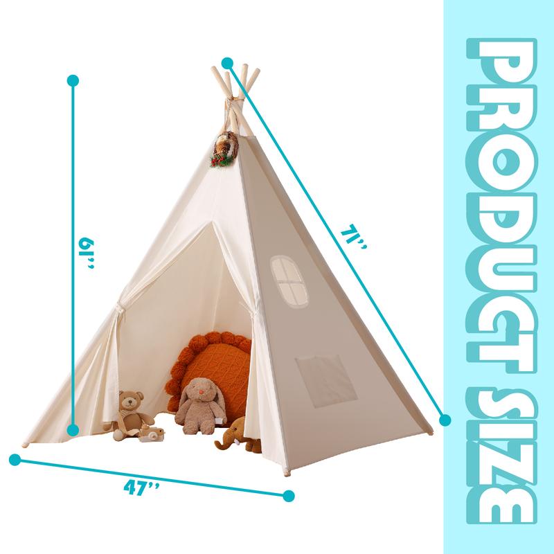 Natural Canvas Teepee Tent for Kids - Foldable Indoor & Outdoor Playhouse with Carry Case