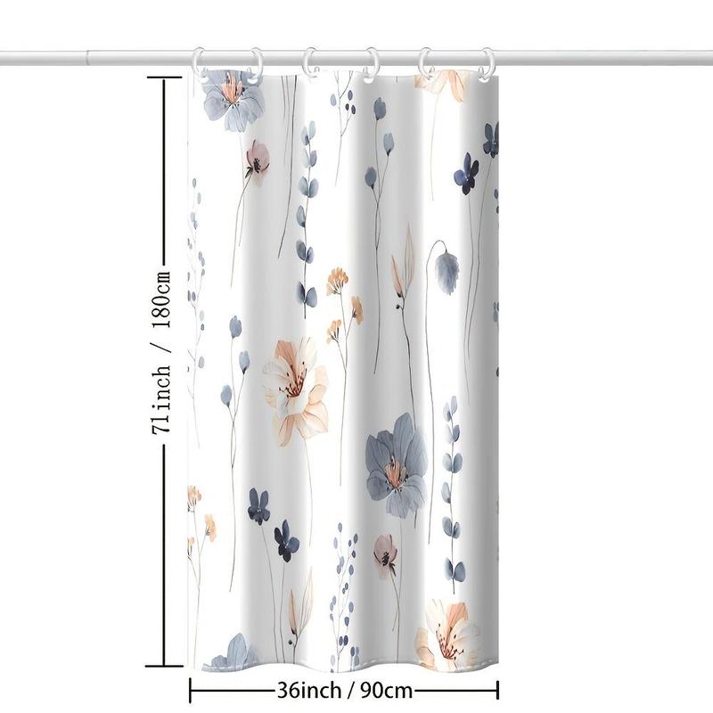 Floral Pattern Shower Curtain, 1 Count Bathroom Shower Curtain With Hook, Bathroom Supplies