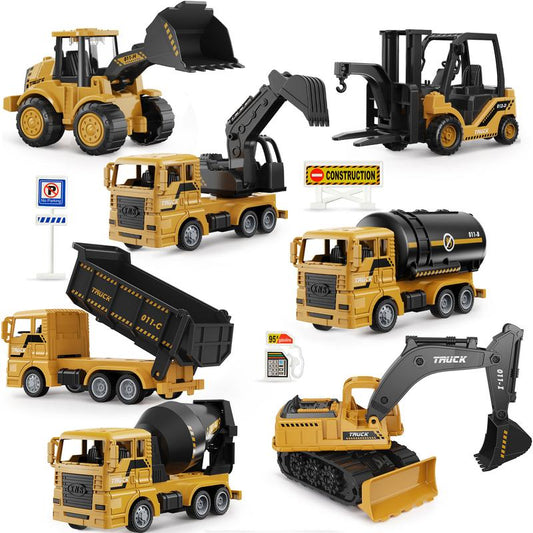 Geyiie Construction Trucks Toy Set for Kids Engineering Toys Playset, Excavator Bulldozer Dump Truck Sand Toys