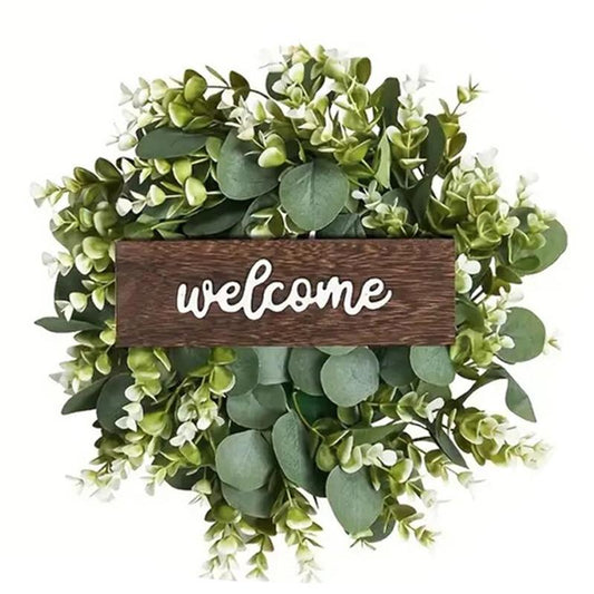 Welcome Artificial Leaf Door Hanging Sign, 1 Count Faux Floral Wooden Hanging Sign Decoration for Home Office Decoration, Home Decoration