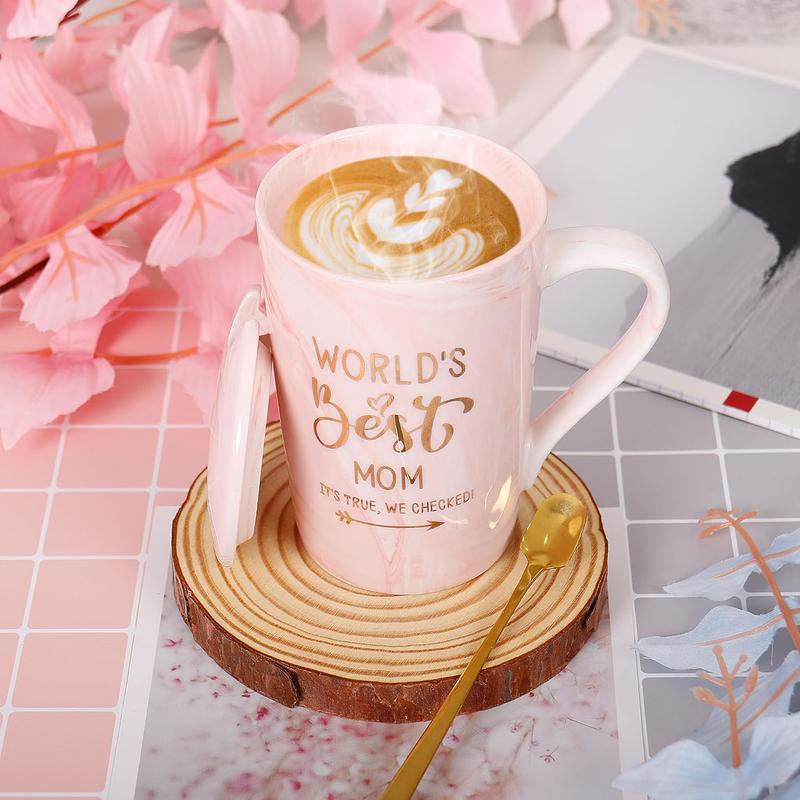 Mom Coffee Mug,  Mom Ever Mug, 16 Oz Coffee Cup With Exquisite Box Packing Spoon, Pink Ceramic Marble Mothers Funny Ideas Mug, Pregnancy Birthday Valentine Christmas Gift