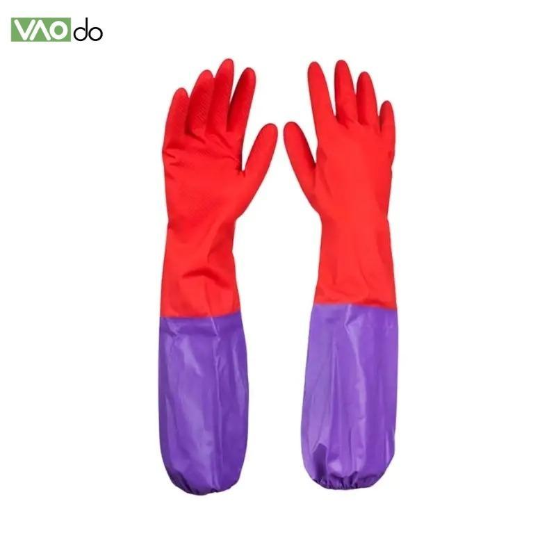 Thickened Rubber Dishwashing Gloves, 1 Pair Waterproof Long Sleeve Gloves, Reusable Anti-scratch Gloves for Kitchen