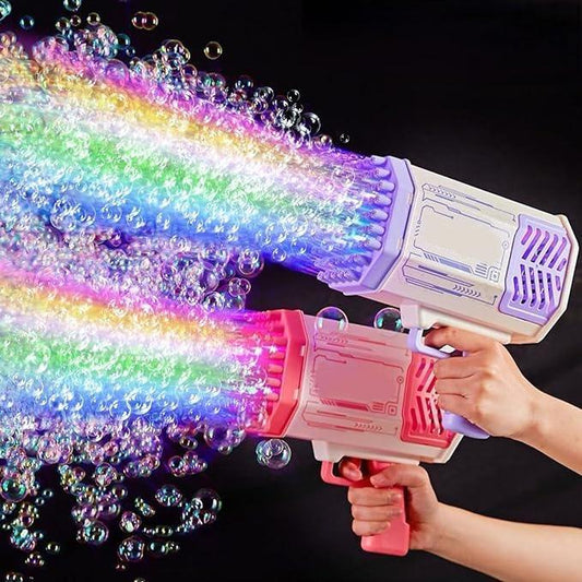 Bubble Machine, Bazooka Bubble Machine, Bubble Machine with Bubble Solution, 69 Holes Bubble Bazooka Machine Outdoor Summer Toy Gifts Party Favors for Kids Purple Bubble Maker Blowers