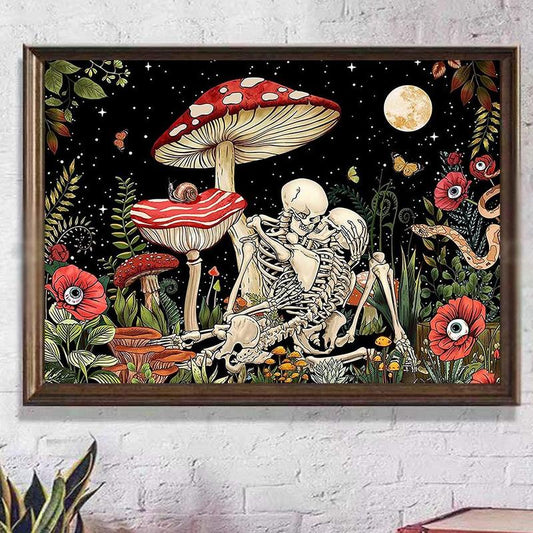 DIY Skull Love Pattern Artificial Diamond Unframed Painting, 1 Set Mushroom Skull Artificial Diamond Art Kit, Artificial Diamond Painting for Adults