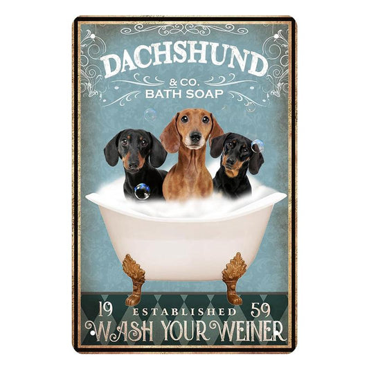 Funny Dachshund Bathroom Vintage Metal Tin Signs Bathtub Decor, 12x8 inches Metallic Toilet