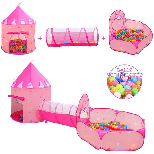 3pc Pink Play Tent Ball Pit for 4-12 Years with Tunnel Pop up Princess Toys Indoor Outdoor Game indoor tent pit tunnel