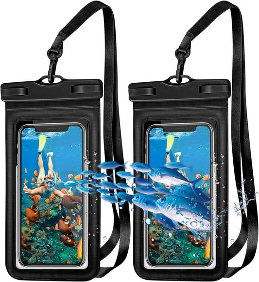 Waterproof Phone Pouch,Universal Waterproof Phone Case for iPhone 15 14 13 12 Pro Max Samsung Galaxy with Case Friendly,IPX8 Waterproof Cell Phone Dry Bag 8.3" for Vacation Underwater-Black+Blue