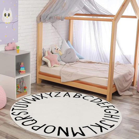 LOKHOM Round Rug Alphabet Rug for Bedroom Playroom Non Slip Playmat Round Circle Carpet for Home