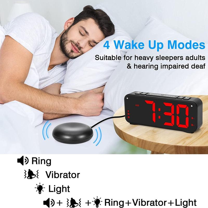 6.5 Inch Led Digital Vibrating Alarm Clock, 1 Count Usb Large Display Digital Clock with 4 Modes, Bed Shaker Alarm Clock for Home Use