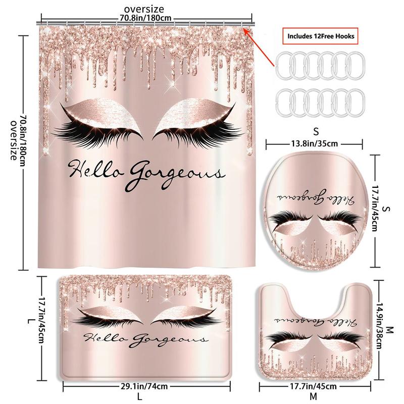 Eyelashes Pattern Shower Curtain & Toilet Mat & Toilet Lid Cover, Bathroom Decoration, Bathroom Accessories for Home Decor