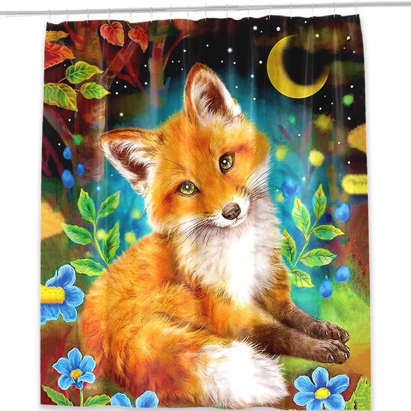 Fox Print Shower Curtain (1 Piece), Modern Waterproof Shower Curtain with 12pcs Hook for Bathroom, without Shower Rod