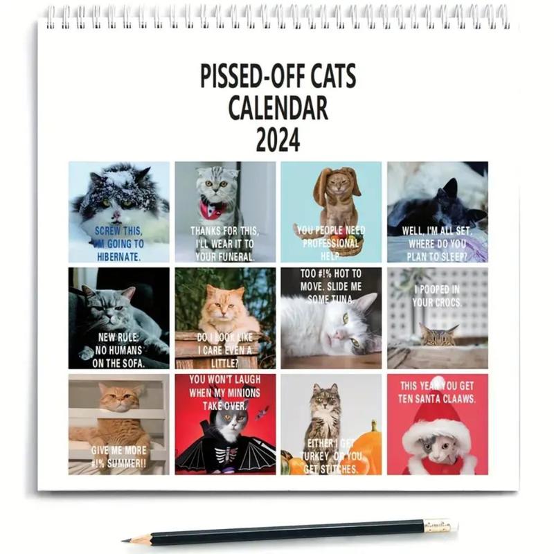 Personality Cats Design Calendar for Mean Girls Decorations, 1 Count Creative Paper Calendar, Funny Sassy Holiday Gift for Cat Lovers