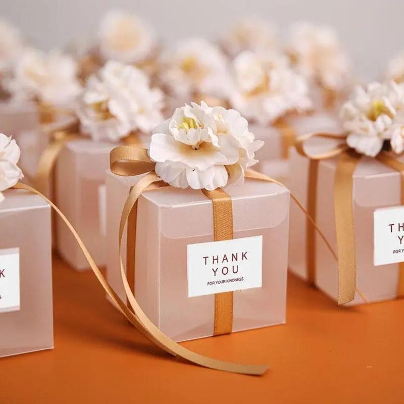 Thank you Candy Box, 5pcs Artificial Flower Decor Wedding Favor Box, Gift Wrapping Box for Wedding Party, Unique Gift, Spring Party DIY Packaging Supplies